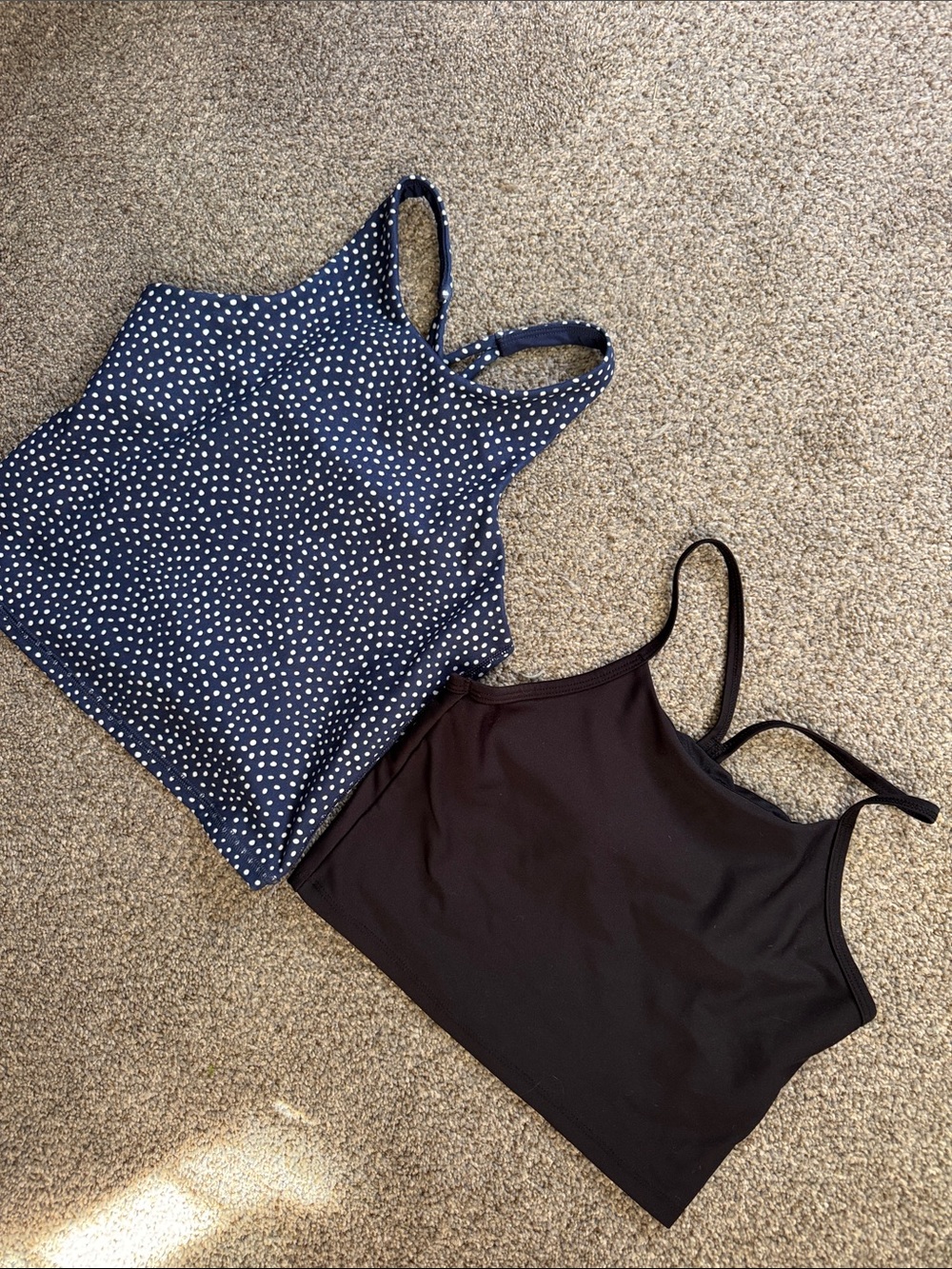 Girls Built in Bra Crop Tank Tops - Black and Navy Polka Dot size L 10/12